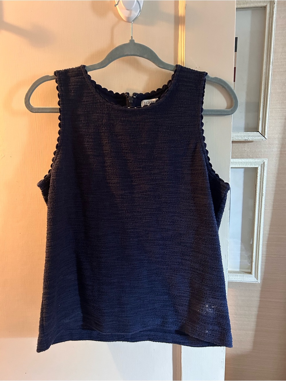 J. Crew Navy Scalloped Edge Textured Tank